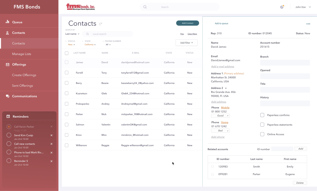 FMSBonds: Contact Management